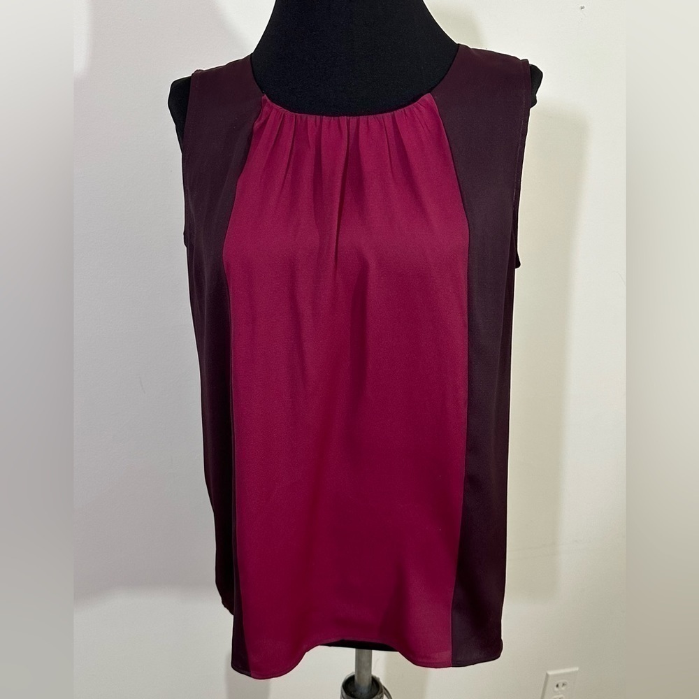 Loft sz sm top silky feel sleeveless, brown with raspberry